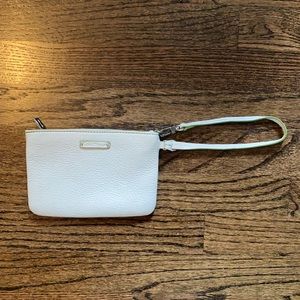 Cole Haan Pebble Y2K Style Leather Wristlet  Cream with Green Accents/Trim